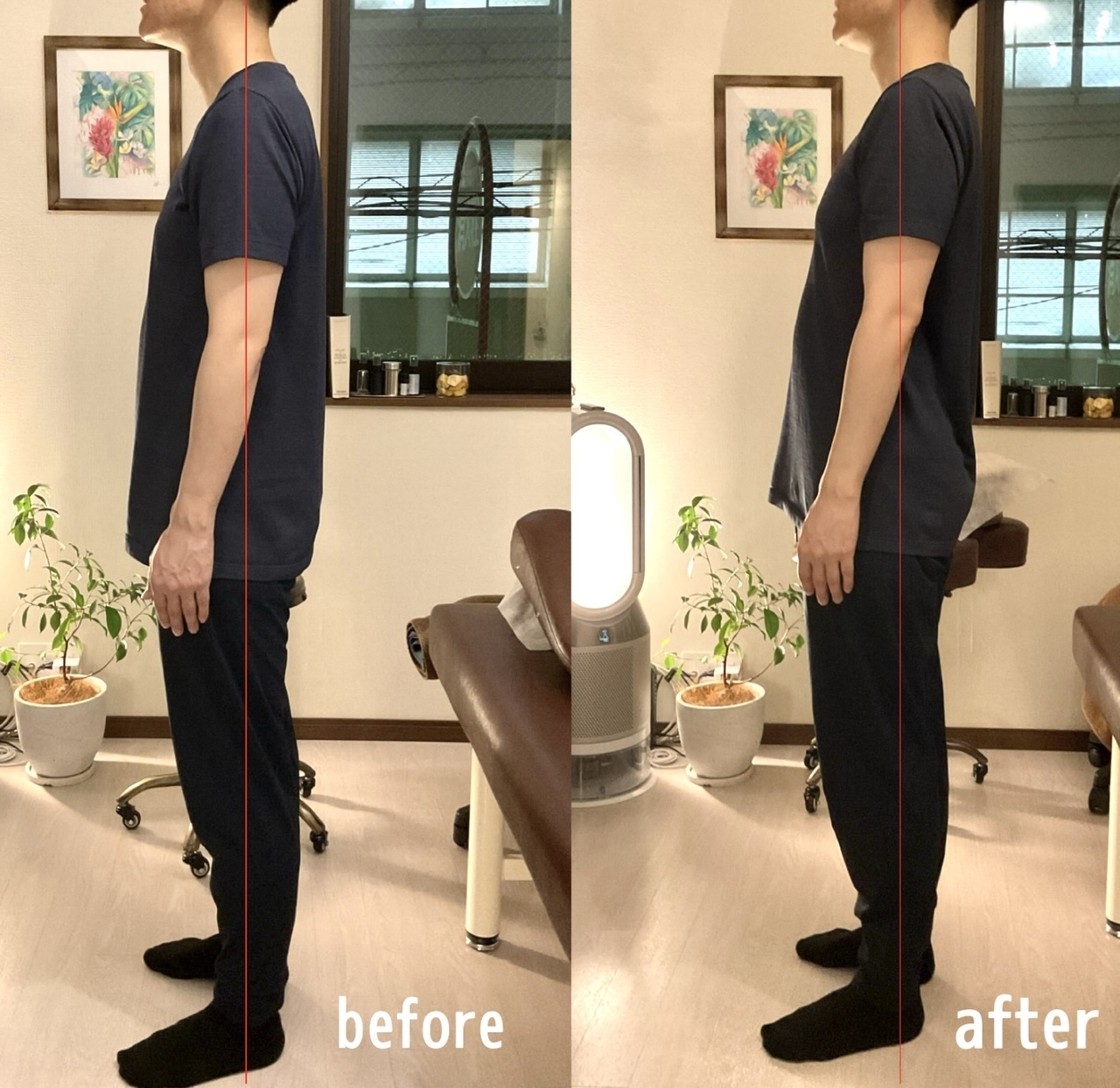 before/after 巻き肩、ストレートネックが軽減